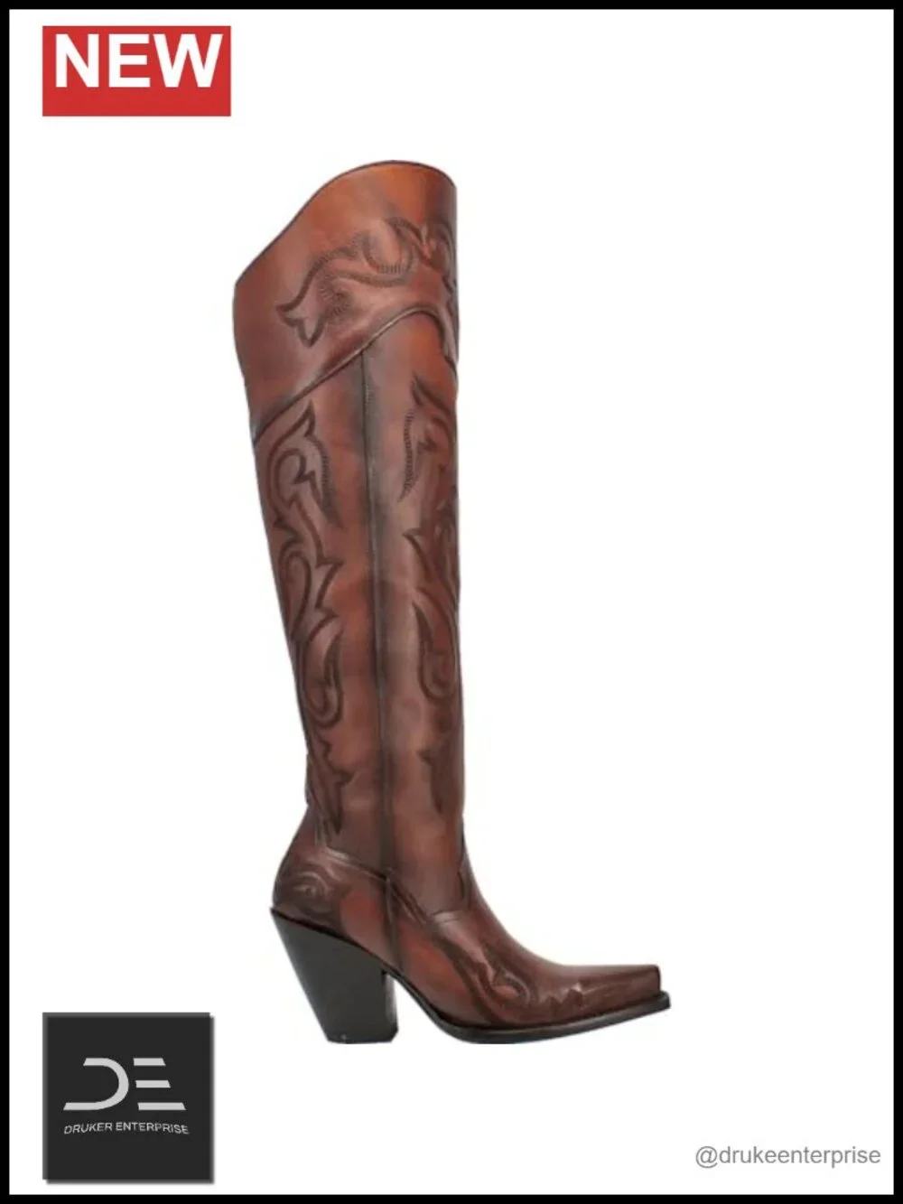 Embroidered Snip Toe Zippered Over the Knee Boots Leather Heels 3